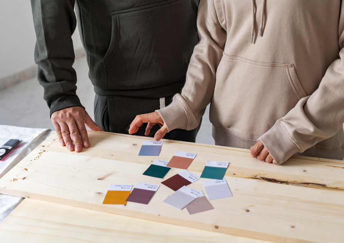 Clients choosing colours from swatches